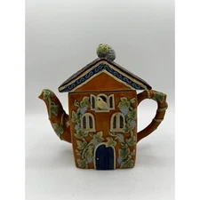 Vintage 1991 Majolica Teapot Whimsical Ceramic Cottagecore Unique Tea Party