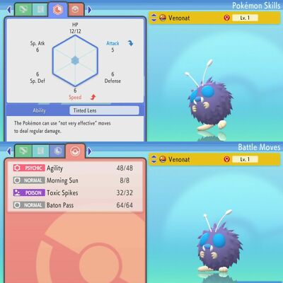  Shiny Venonat 6IV  Pokemon Brilliant Diamond Shining Pearl Max EV Battle Ready