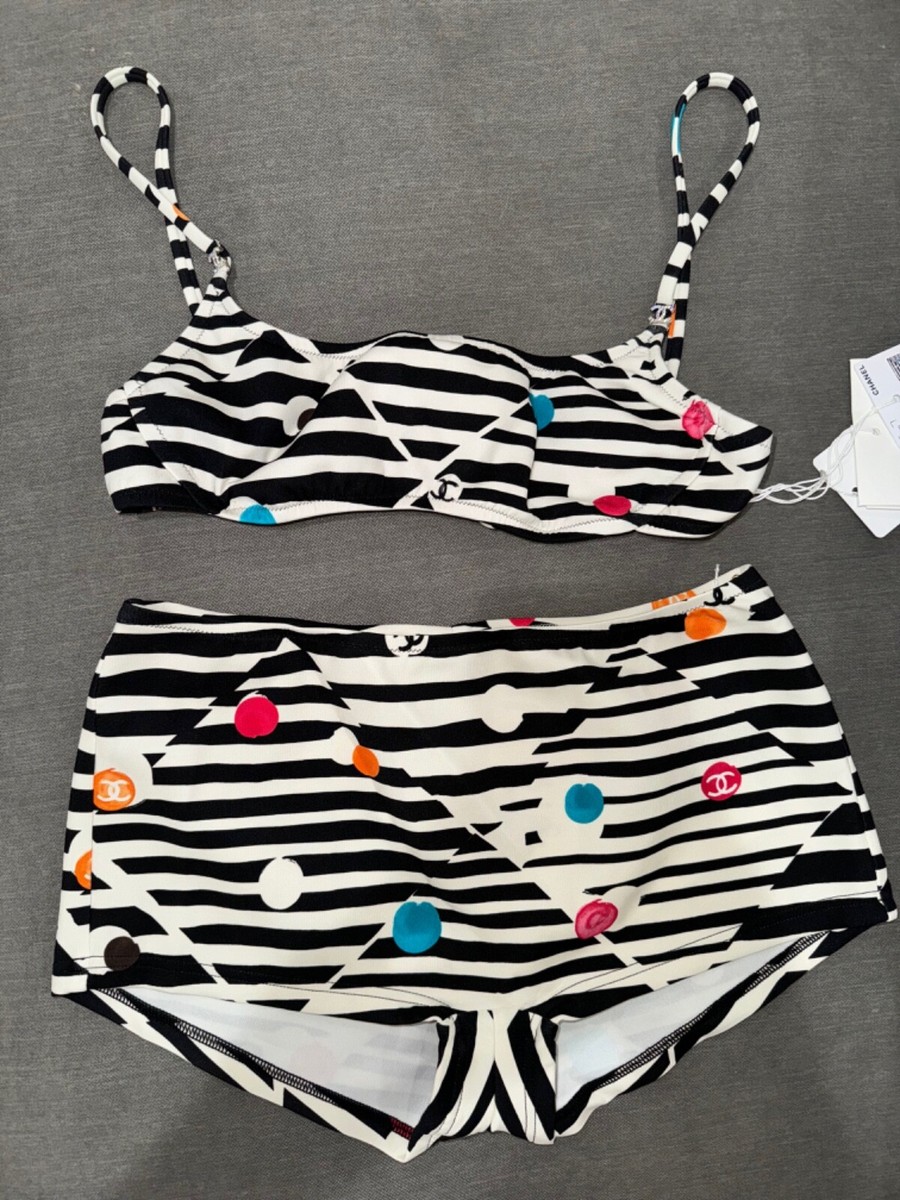 Chanel 24S Black White CC Logo Two Piece Bikini Swim Swimsuit