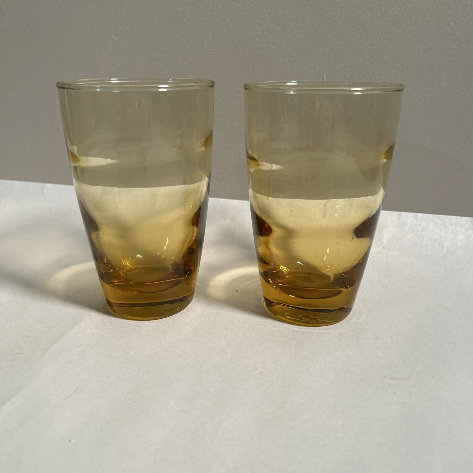 Vintage Libbey Glasses Lot Of 2 Honey Golden Wave Ripple Optic Tumbler Amber