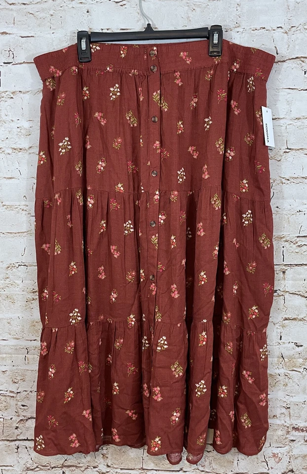 Nuevo Sonoma Falda Mujer 4X Tirar en Volantes Niveles Cintura Elástica Floral Cottagecore Foto 2 de 4