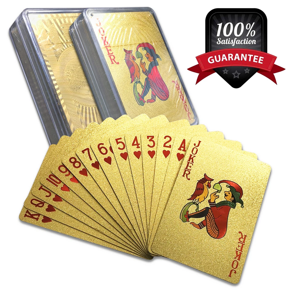 2 Decks 24K Gold Playing Cards Poker Collection Plastic Waterproof Card Games - Image 2 of 4