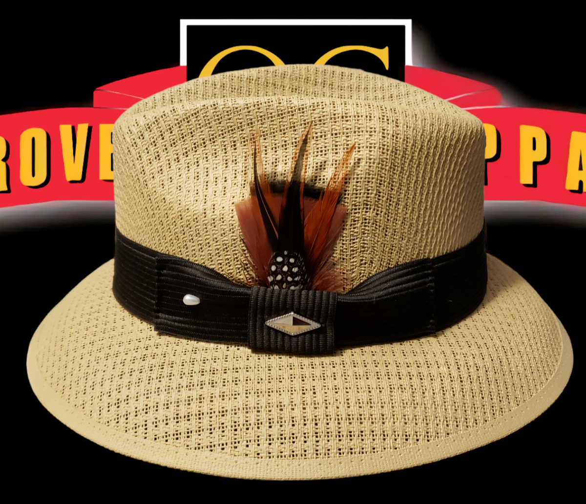 Men' Classic Viejo Sand Lowrider Hat fedora black Brown White Combo Feather