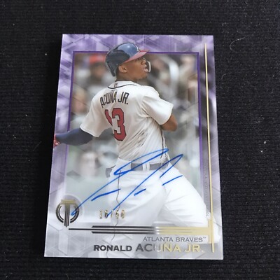 Ronald Acuna Jr 2019 Topps Tribute Tribute Auto Purple 18/50 #TA-RAJ