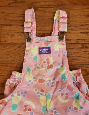 Vintage OshKosh Bgosh Vestbak Overalls Girls Pink Fruits Print 3T