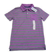 Cat Jack Boys Size M 8/10 Short Sleeve Collar Shirt Purple Light Gray Stripe