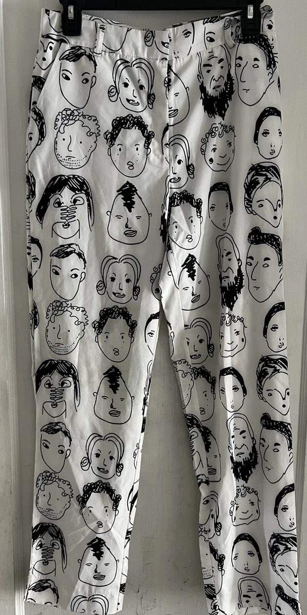 Shekou whit and black abstract face pants size small | eBay