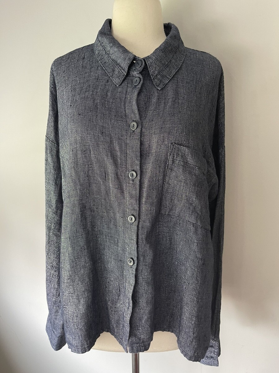 Flax Blue Linen with Silver Sparkle Threads In Fabric Button