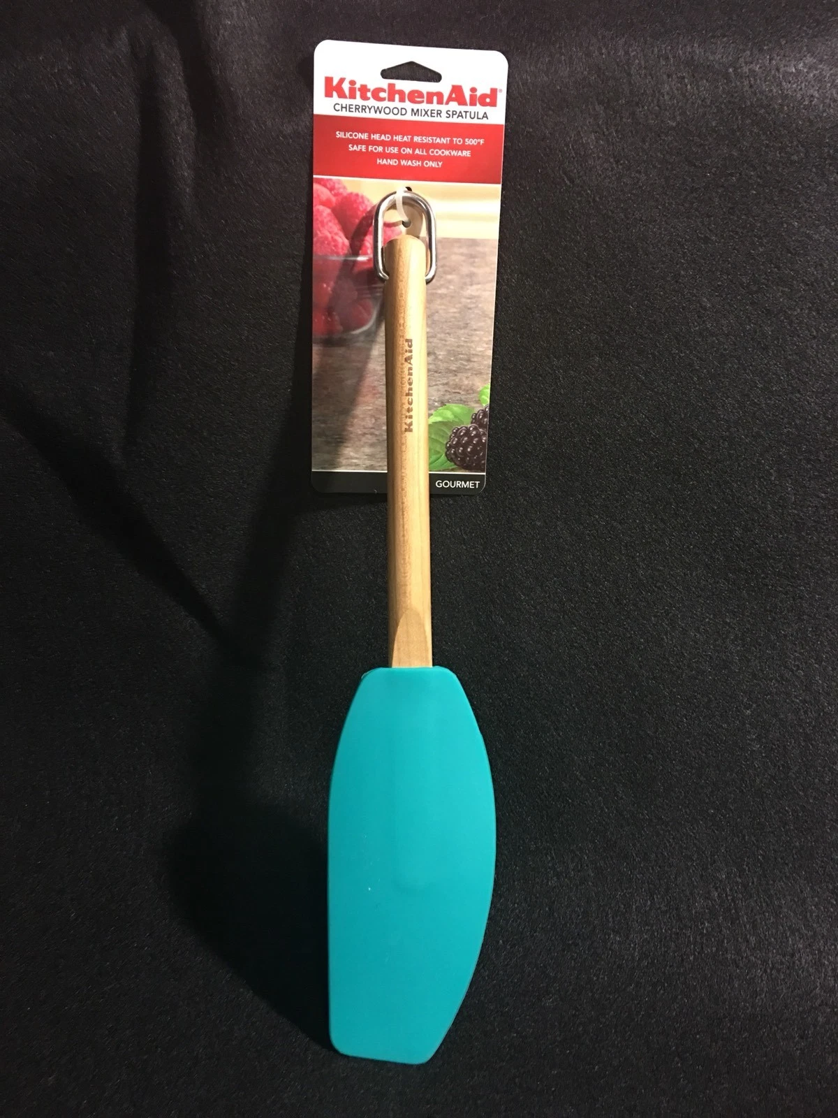 KitchenAid Gourmet Cherrywood Mixer Spatula Teal Silicone Head And Heat Resist