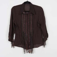 Vintage Y2K Brown Lace Crumpled Wrinkled Long Sleeve Grunge Victorian Top Medium