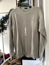 NEW Izod Mens Argyle Sweater Size L Beige/Ivory Long Sleeve Crew Neck Pullover