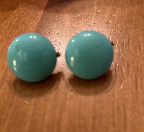 Vintage Large Blue Dome Round Button Clip On Earrings