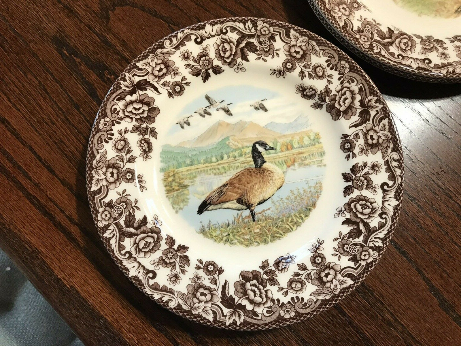 SPODE WOODLAND SET (4) GOLDEN RETRIEVER / CANADA GOOSE 8" SALAD PLATE ENGLAND eBay