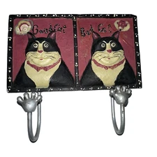 Pier 1 Good Cat Bad Cat Whimsical Resin Plaque Hook Keys Leash Angel Devil Decor