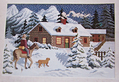 Almost Home Snowy Winter Cabin Scene Horse Dog CROSS STITCH PATTERN