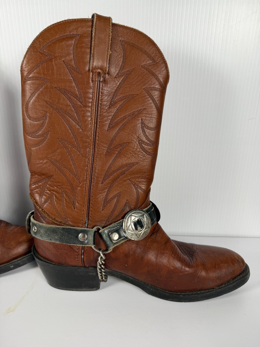 Durango Men's 9 D Brown Leather Western Cowboy Boots w/ Concho Harness Straps View 3