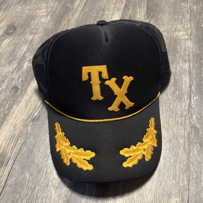OTTO TX Texas Trucker Hat, Black/Gold, Mesh Back, Adjustable One Size