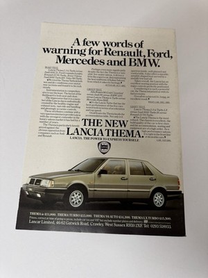 Original Vintage 1986 Lancia Thema 2.0 i.e Magazin Werbung Poster Man Cave Retro