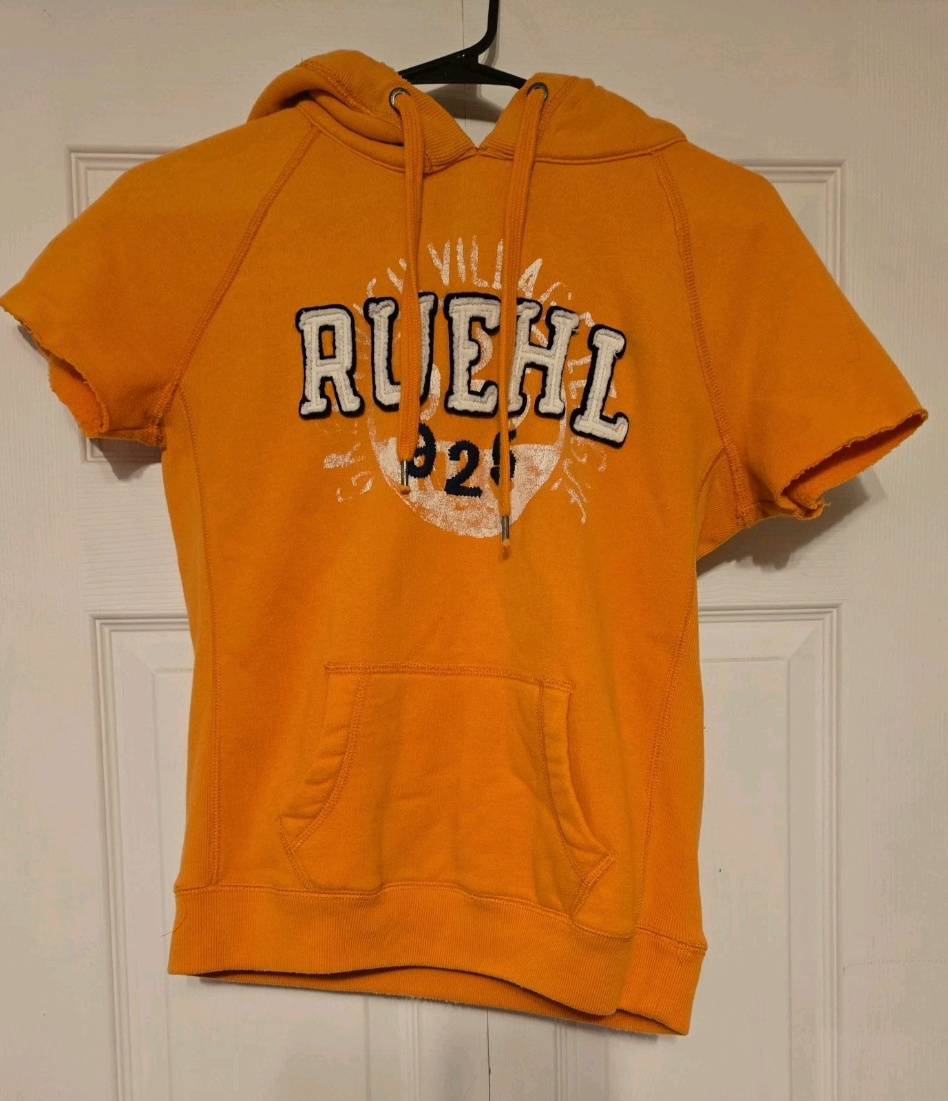 Ruehl No.925 Womens Short Sleeve Hoodie Y2k Logo Orange Medium