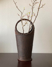 Japanische geflochtene Bambus Korb Blumenvase IKEBANA mit Gefäß H16,1" *1814 10