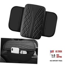 Car Center Console Cover, Leather Auto Armrest Cover with 2 Storage Bags, black