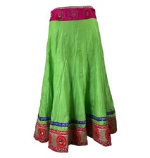 Lehenga Colorful Lined Maxi Skirt Lime Green Pink Red Embellished Women  s READ