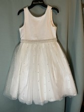 Couture Princess Off White Satin Dress Tulle Bow Rhinestone, Size 12 CP77776
