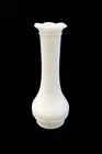 Vintage Milk Glass Bud Vase – Scalloped Ruffle Rim – Ribbed Base