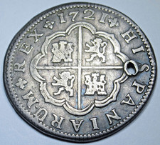 1721 Spanish Silver 2 Reales Genuine 1700's Colonial Cross Pirate Treasure Coin