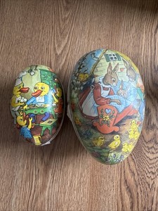 Set Of 2 Vintage German Democratic Republic Paper Mache Easter Eggs Ducks& Bunny