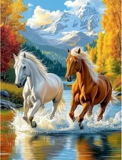 Horse Diamond Art, Fall Diamond Art Kits for Adults,Landscape Diamond Painting K