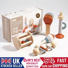 Wooden Teether Baby Musical Toy Sensory Toys Shake Jingle Rattle Toy Gift set