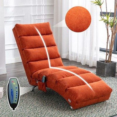 Upholstered Chaise Lounge Chair with Vibration, Cream Beige