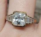 Vintage Princess-Cut CZ Ring Gold Over Sterling – Baguette Accents - 925 Size 10