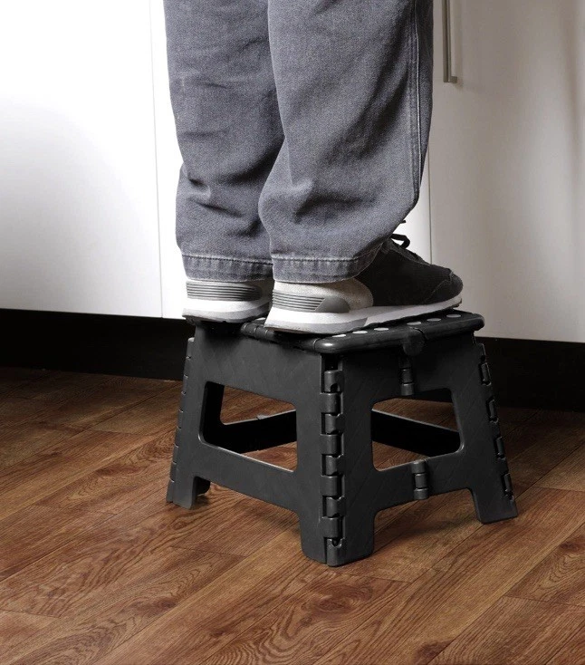 Folding Step Stool Collapsible Folding Plastic Kitchen Kid Bathroom Handle Black - Image 2 of 4
