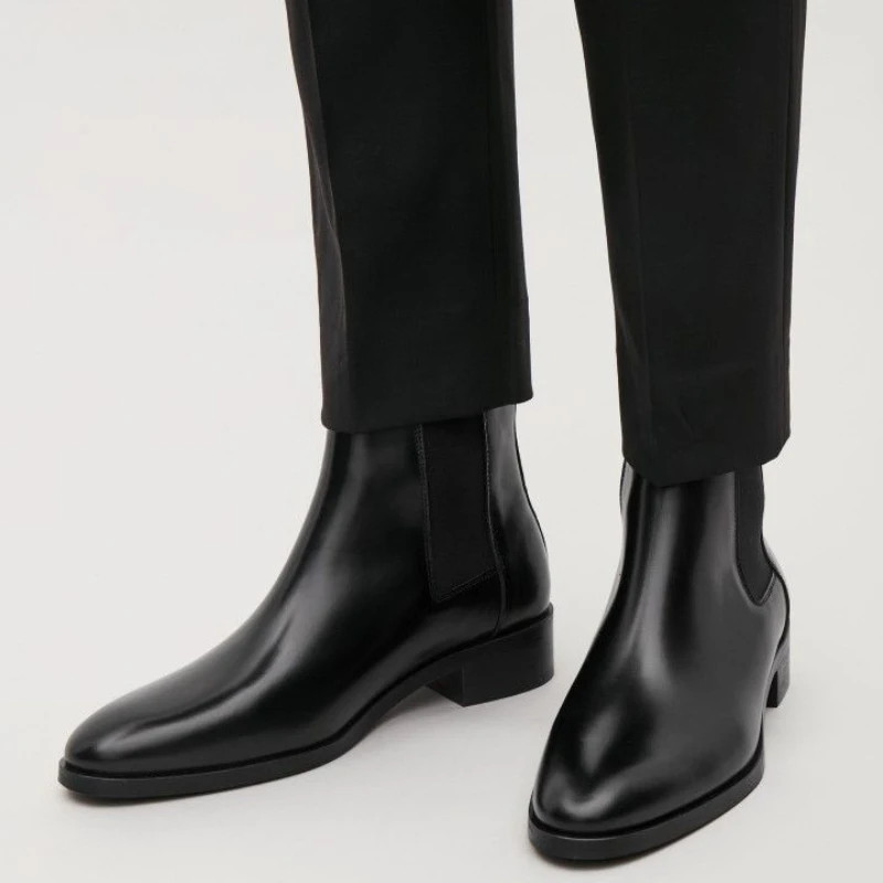Real Leather Men Chelsea Boots Winter Cowhide Black Business Boots-image