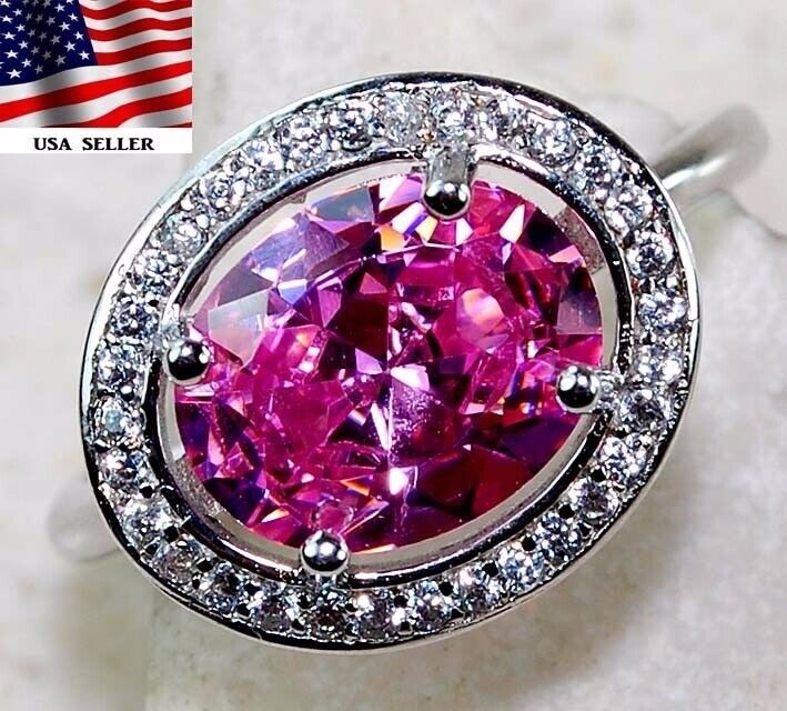 4CT Heat Treated Pink Topaz 925 Sterling Silver Ring Jewelry Sz 6 L1-9