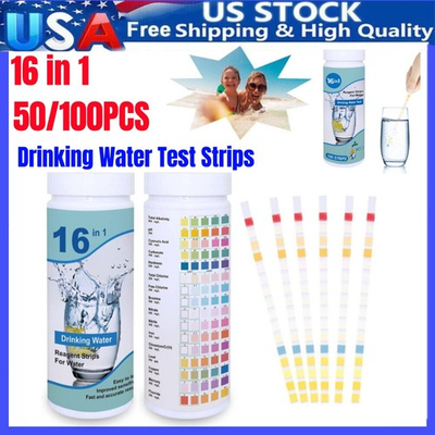 #ad Drinking Water Test Kit Strips 100 cnt. 16 in 1 Home Water Quality Test for Tap $14.99
