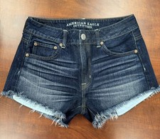 AE AMERICAN EAGLE Hi-Rise Festival Denim Shorts Women's Blue Frayed Hem Size 4