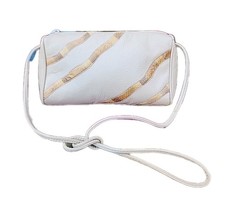 VTG 80-90s Magid Beige Leather W/ Snake Skin Stripe Zip Purse Handbag READ 