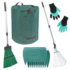 5-in-1 Garden Rake Set Adjustable Handle with 2 Large leaves Grabber Leaf Rake