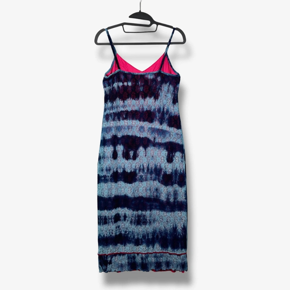 Vestido midi Lux Tie Dye de encaje para mujer L azul rojo ribete sin mangas verano boho Foto 4 de 4