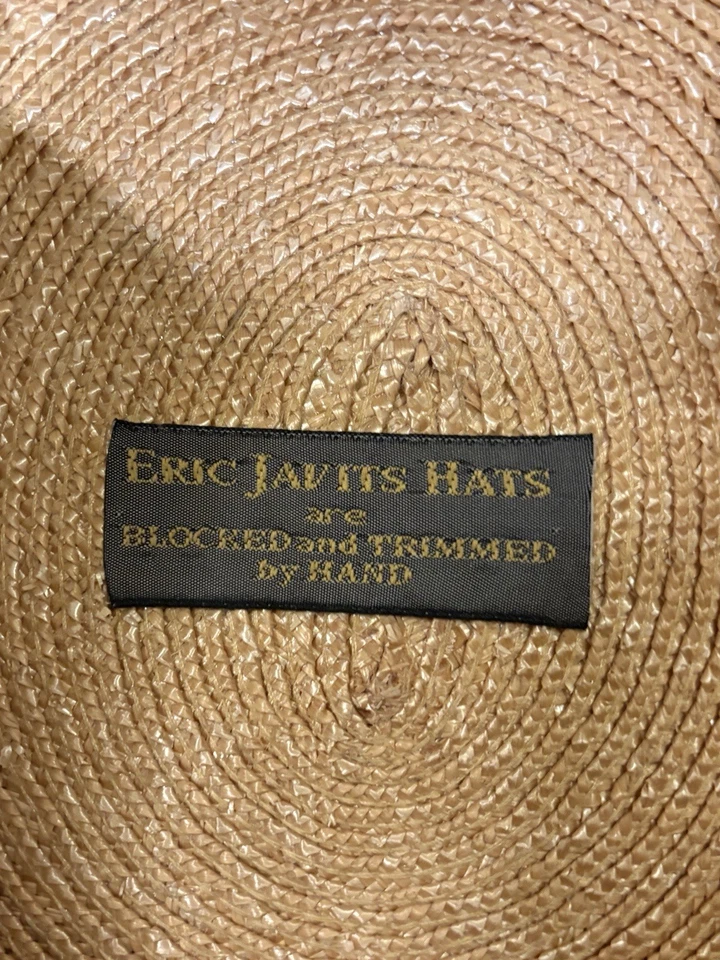 Sombrero de paja Eric Javits vintage con lazo negro, bloqueado y recortado a mano Foto 4 de 4