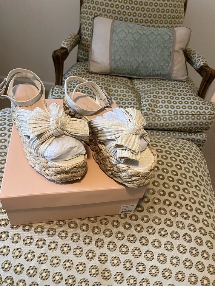 Loeffler Randall Wedges Espadrille Sandals Natural White Bow Size 9:5 - Image 3 of 4
