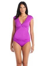 BLEU BY ROD BEATTIE Let's Get Twisted Cap Sleeve One-Piece Swimsuit Sz 14 Purple