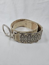 Carlisle Genuine Leather Belt Cream Silver Colored Size S 116144 Made In USA