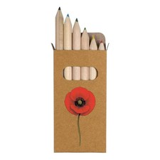 6 x 'Poppy Flower' Short 85mm Pencils / Coloured Pencil Set PE00082390