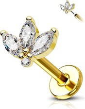 14K Real Gold Cartilage Tragus Earring Stud Flat Back 16g Helix Piercing 14K