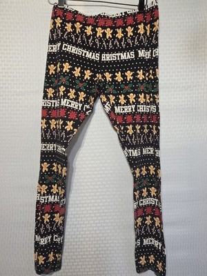 Holiday Time Ankle Black Leggings size XXL (18) Merry Christmas Gingerbread
