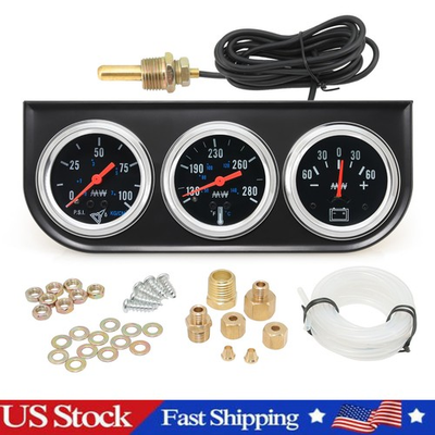 #ad 2quot; 52mm 3 in 1 Auto Car Triple Gauge Set Kit Water Temp Oil Pressure AMP Meter $35.58